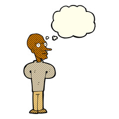 cartoon evil bald man with thought bubble