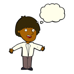 cartoon happy man with thought bubble