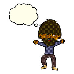 cartoon happy man with beard with thought bubble