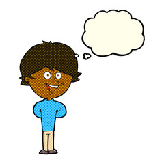 cartoon happy boy with thought bubble