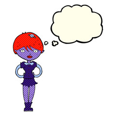 cartoon pretty vampire girl with thought bubble