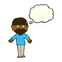 cartoon happy man with thought bubble