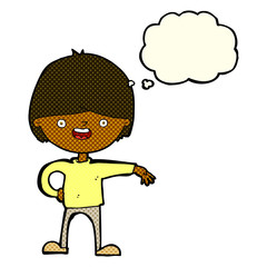 cartoon happy man with thought bubble