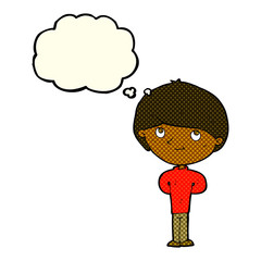 cartoon happy boy with thought bubble