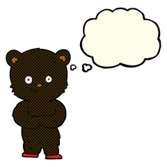 cartoon teddy black bear cub with thought bubble