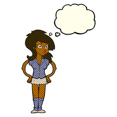 cartoon pretty woman with thought bubble