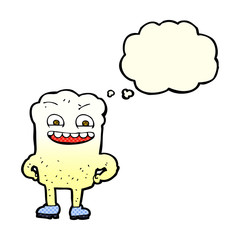 cartoon happy tooth with thought bubble