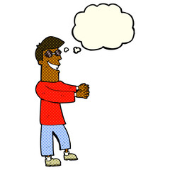 Fototapeta premium cartoon grinning man wearing glasses with thought bubble
