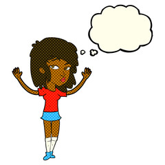 cartoon pretty girl with thought bubble