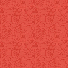 Naklejka premium Thin Holiday Line Jewish New Year Red Seamless Pattern