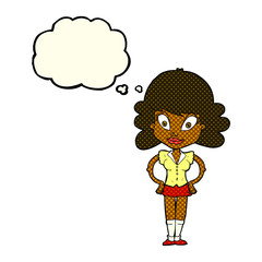 cartoon pretty woman with thought bubble