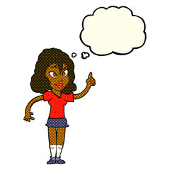 cartoon pretty woman with idea with thought bubble
