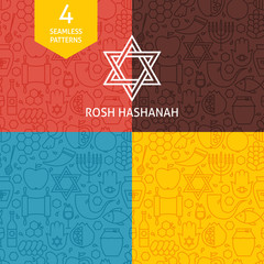 Thin Line Rosh Hashanah Holiday Patterns Set