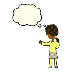 cartoon woman gesturing with thought bubble