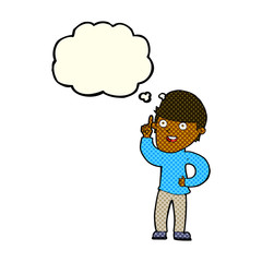 cartoon boy with idea with thought bubble