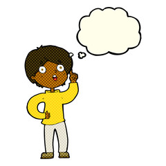 cartoon boy with idea with thought bubble