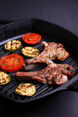 lamb chops on the bone with grilled vegetables