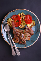 lamb chops on the bone with grilled vegetables
