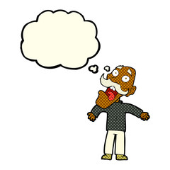 cartoon terrified old man with thought bubble