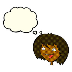 cartoon happy girl with thought bubble