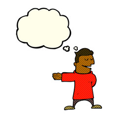 cartoon man gesturing direction with thought bubble