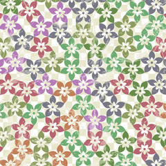 Vector pattern of flowers on a checkered paper