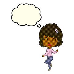 cartoon pretty woman dancing with thought bubble