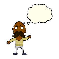 cartoon worried old man with thought bubble