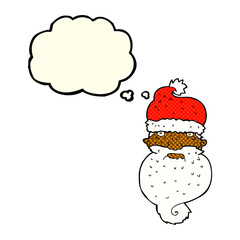 cartoon grim santa face with thought bubble