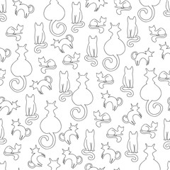 Line seamless pattern from cats