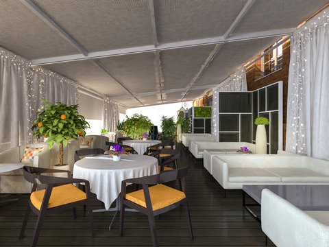 cafe  summer terrace 3D rendering
