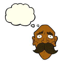 cartoon sad old man with thought bubble