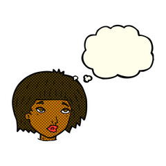 cartoon bored looking woman with thought bubble