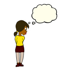 cartoon pretty girl with thought bubble