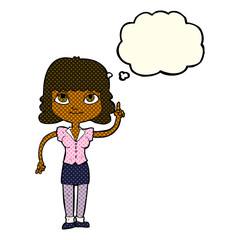 cartoon woman with idea with thought bubble