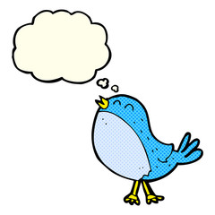 cartoon singing bird with thought bubble