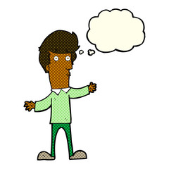 cartoon startled man with thought bubble