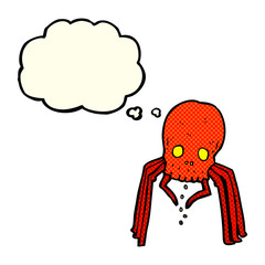 cartoon spooky skull spider with thought bubble