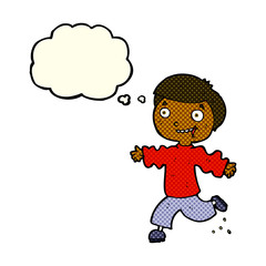 Obraz na płótnie Canvas cartoon excited boy with thought bubble