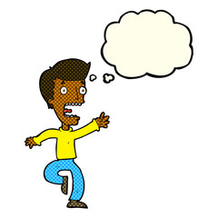 cartoon terrified man with thought bubble
