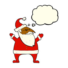 cartoon santa claus with thought bubble