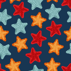 Starfish seamless pattern. Vector background of deep-sea animals