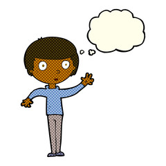 cartoon staring boy with thought bubble