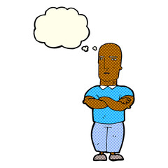 cartoon annoyed bald man with thought bubble
