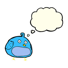 cartoon fat bird with thought bubble