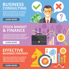 Business consulting, stock market, finance, business strategy flat illustration