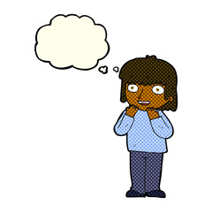 cartoon excited person with thought bubble