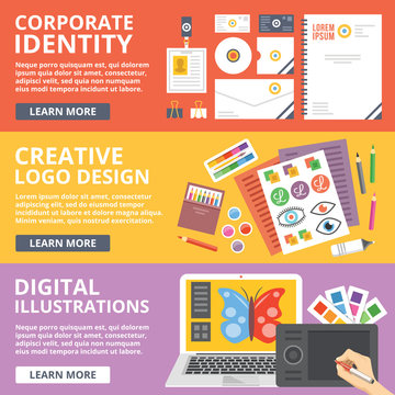 Corporate identity, logo design, digital illustrations flat illustration