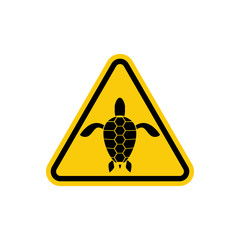 Fototapeta premium Yellow sign attention water turtle. Marine reptile on yellow tri
