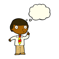 cartoon school boy with thought bubble